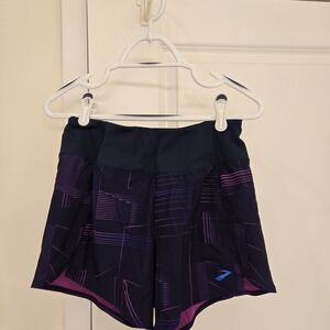 Brooks Women's Navy and Purple/Pink Print Run Shorts, SMALL